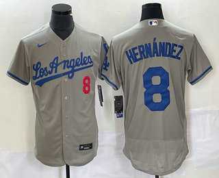Men%27s Los Angeles Dodgers #8 Kike Hernandez Number Grey Stitched Flex Base Nike Jersey->los angeles dodgers->MLB Jersey
